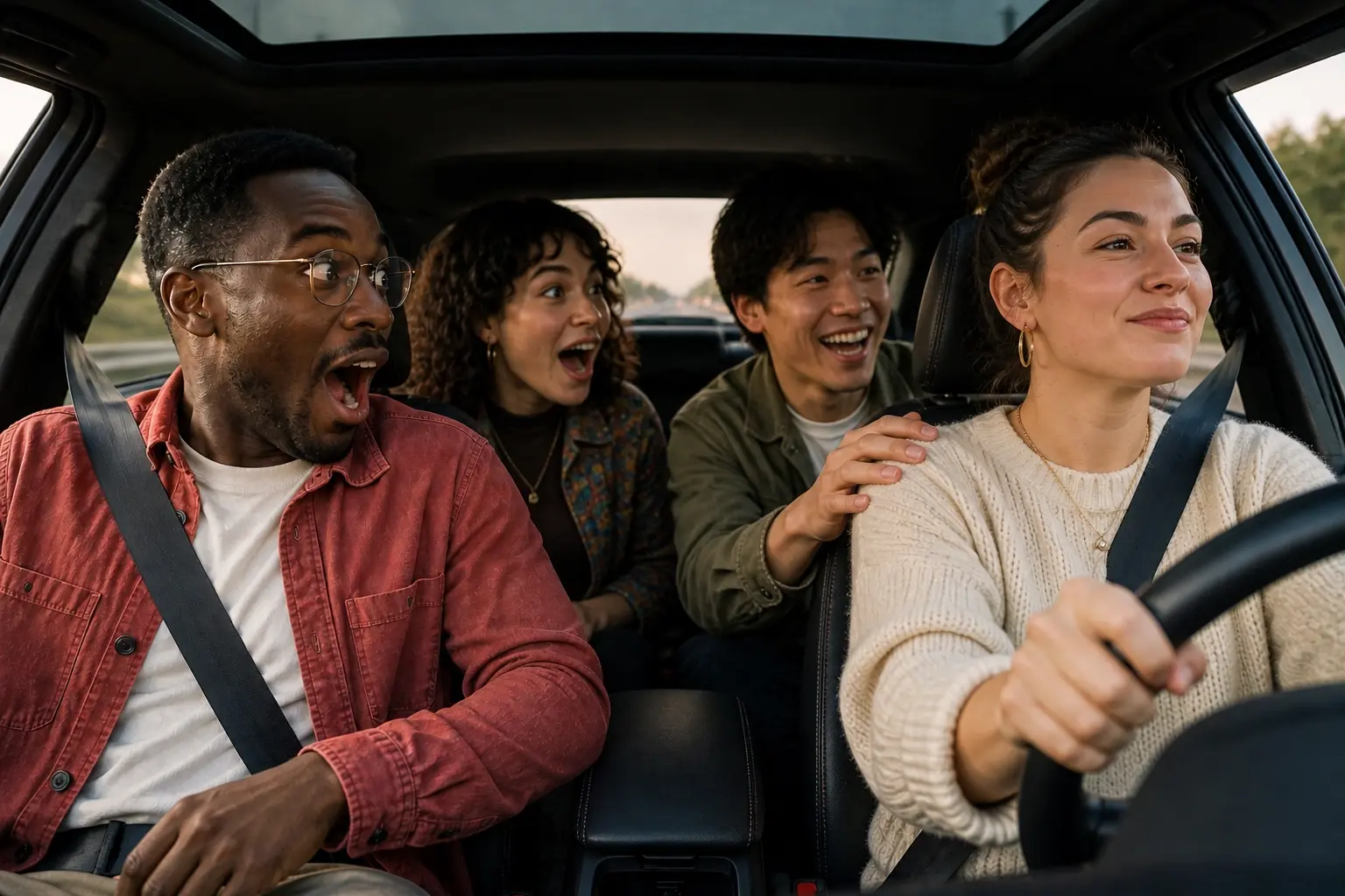 Amis en voiture pendant un trajet