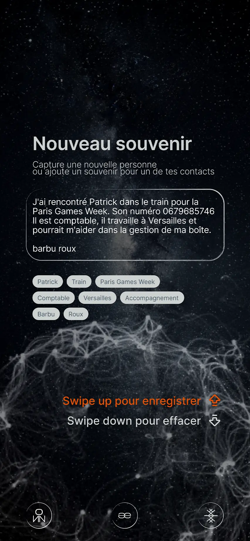 Écran de validation d’un nouveau souvenir Ækoz